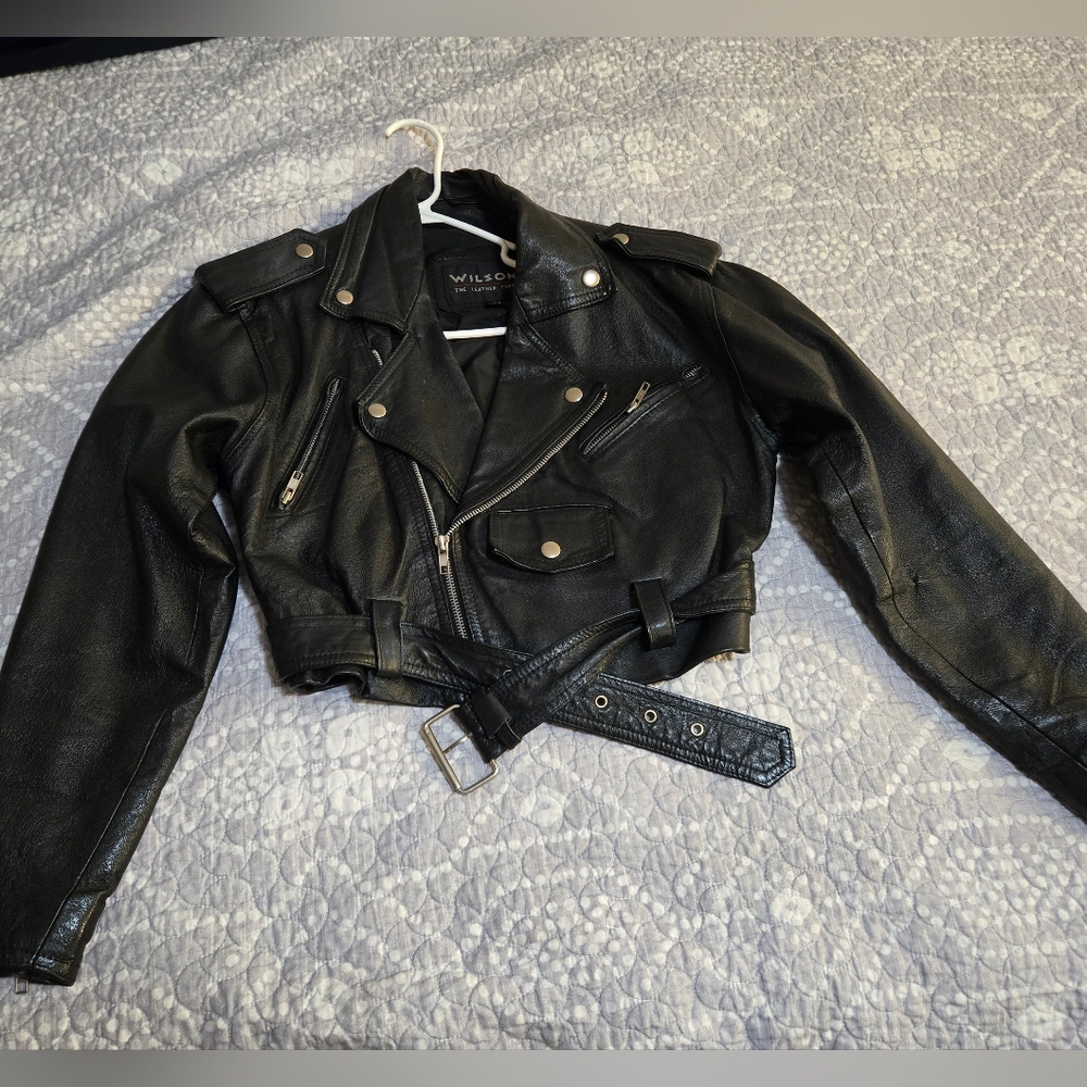 Vintage Wilsons Black Leather Short Coat Size Xs